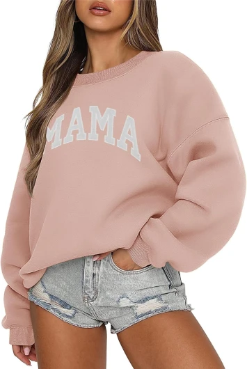 Crewneck Sweatshirt for Women Casual Oversized Pullover Hoodies Long Sleeve Fleece Tops Sweater Light Pink Letter Medium