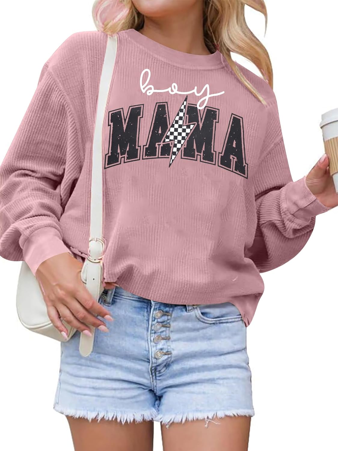 Mama Sweatshirt Womens Graphic Sweatshirts Boy Mom Sweatshirt Mama Bear Corduroy Sweatshirts New Mom Gifts Pink Small