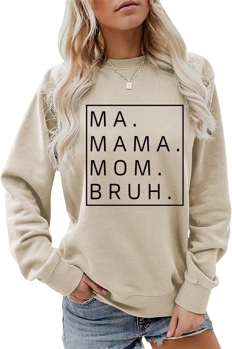 Ma Mama Mom Bruh Sweatshirt for Women Funny Mama Letter Graphic Shirt Mom Life Sweater,St Patricks Day Sweatshirt 2 Medium