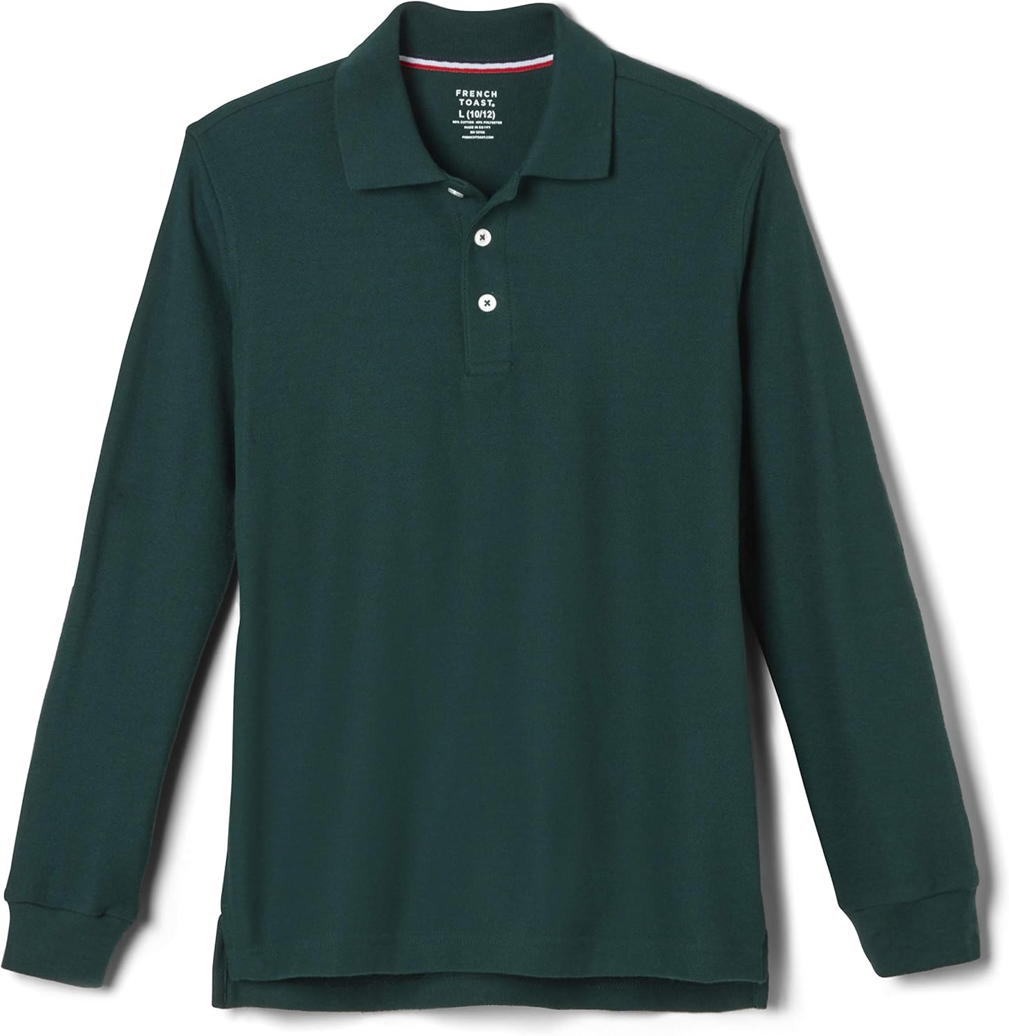 French Toast Pique Polo School Uniform Shirt with Long Sleeves for Boys and Girls 6-7 Hunter Green
