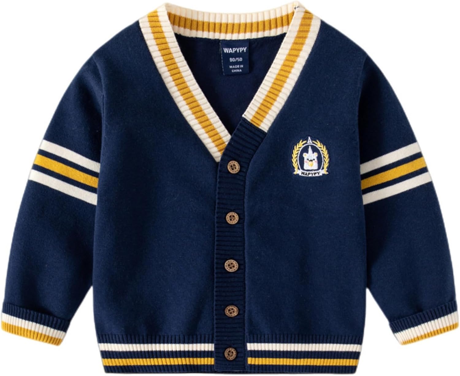 Boys Cardigan Sweater Button Up V Neck Knit Outerwear Long Sleeve Coat Embroidered Casual Jacket 3-4T Navy Blue