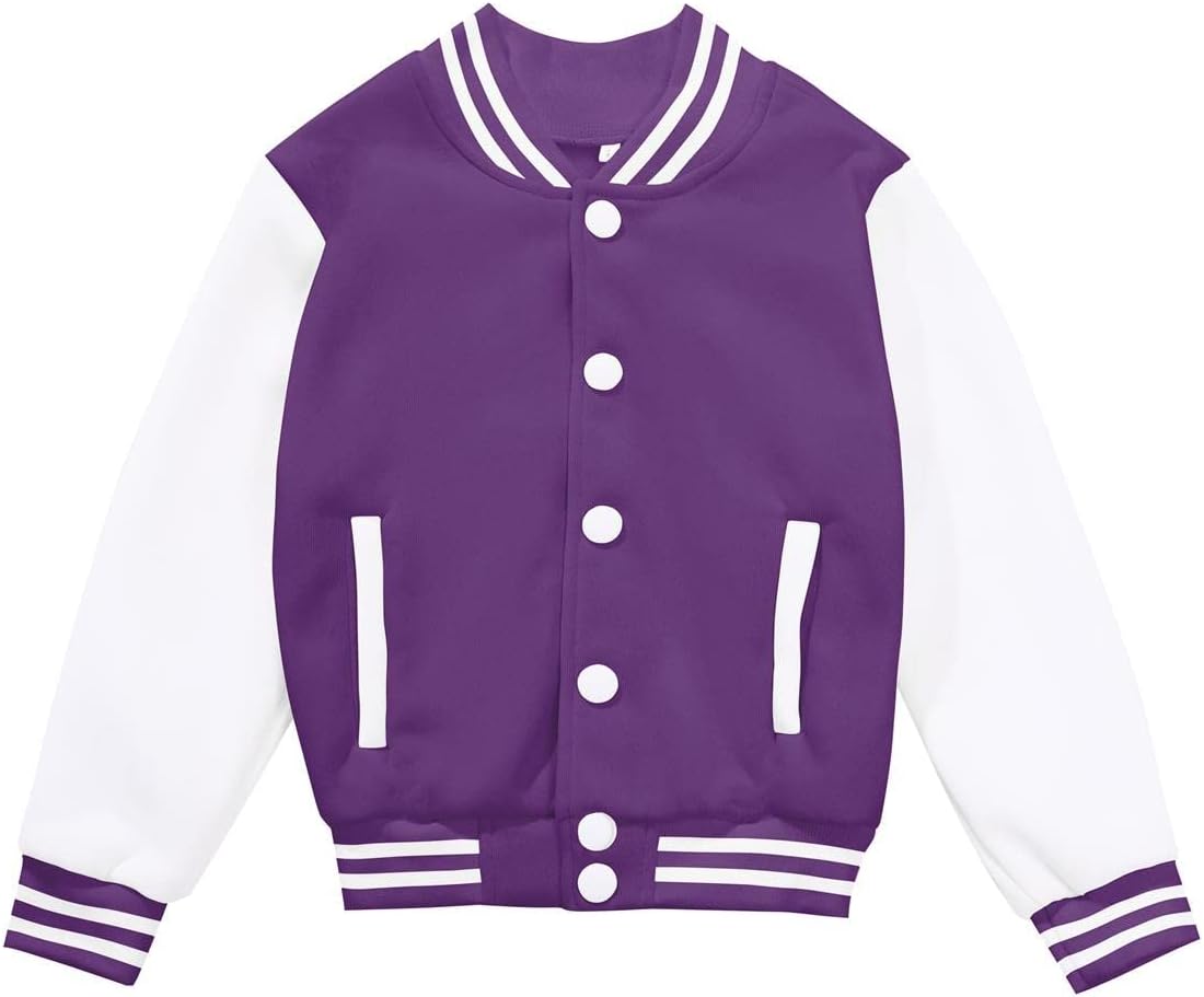 Kids Varsity Jacket Girls Boys Baseball Jacket Bomber Coat School Uniform with Pocket 2T Purple