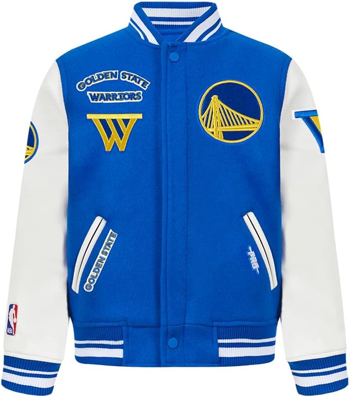 Big Kids NBA Retro Classics Varsity Jacket Golden State Warriors Small Royal Blue/White