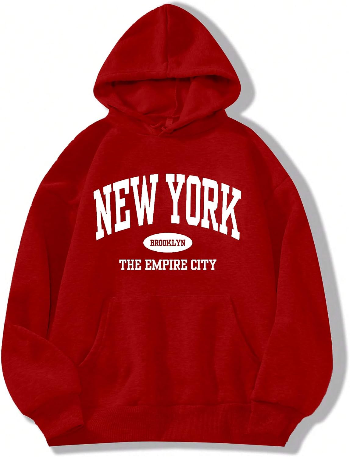 Women New York Graphic Hoodie Oversized Drawstring Long Sleeve Sweatshirt with Kangaroo Pocket Medium Red