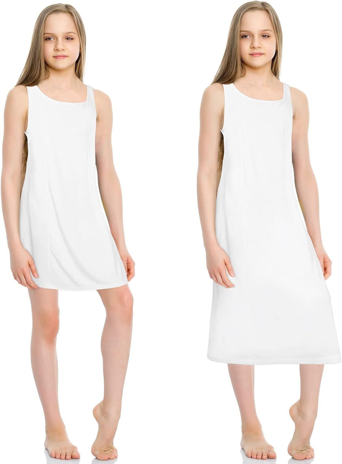 2 Pcs Girls Slips for Under Dress Tea and Knee Length Princess Cotton Nylon White Slips with Adjustable Straps 16 White