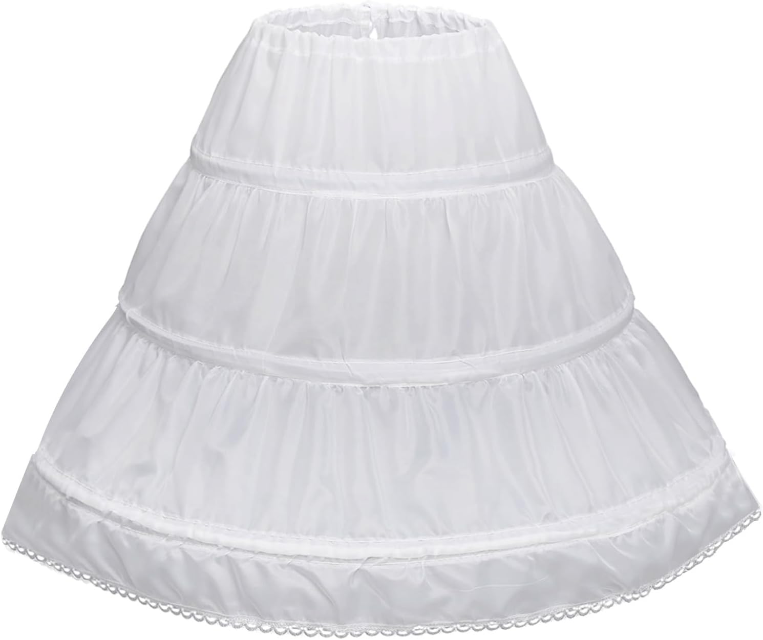 Girls' 3 Hoops Petticoat Full Slip Flower Girl Crinoline Skirt 6-7 White
