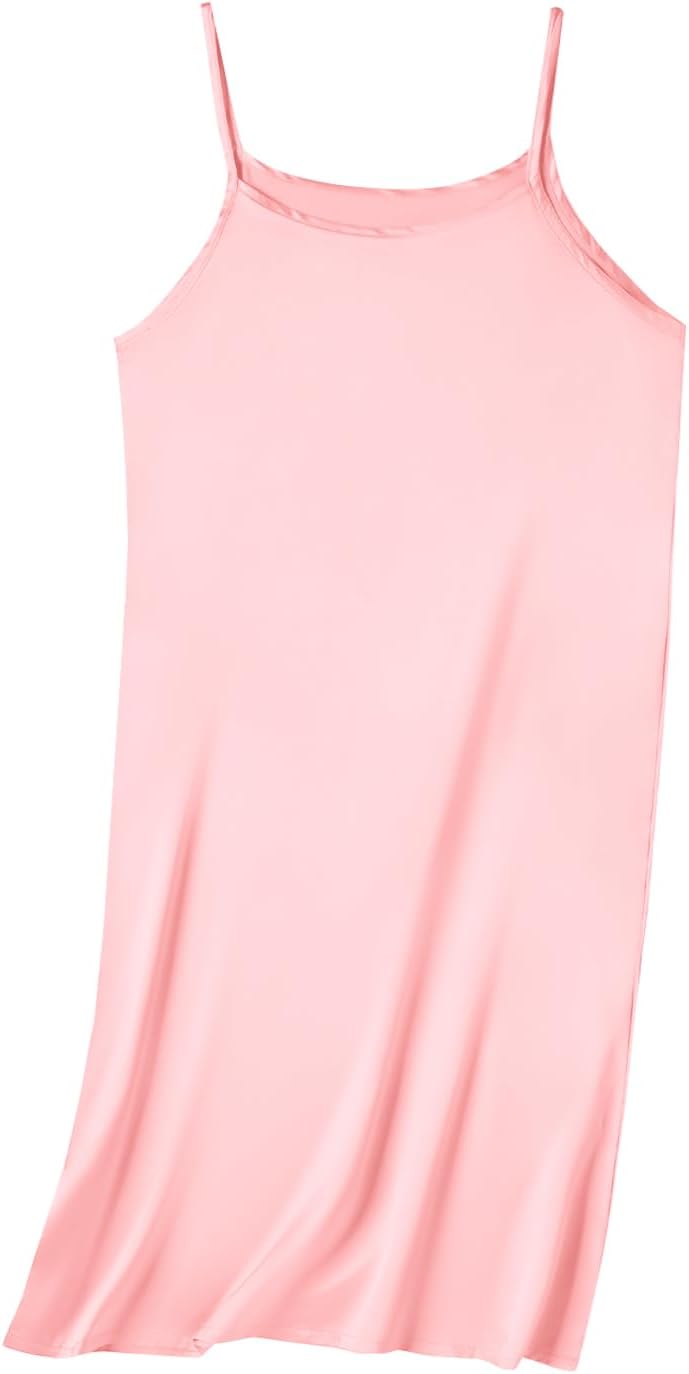Girl & Women's Satin Silky Nightgown Sleeveless Spaghetti Strap Pajamas Dress for Kids Sleepwear, 3 Years - XXL Pink 7-8 Years