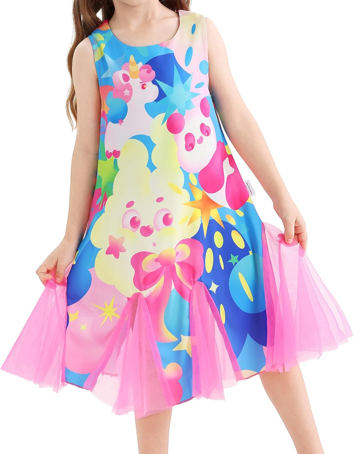 Mann&Luugaa Girls Tulle Dress for Toddlers with Animal Print Pink Summer Tutu Sleeveless Dress Party & School 2-12 Years 2-3T Colorful