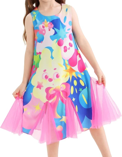Mann&Luugaa Girls Tulle Dress for Toddlers with Animal Print Pink Summer Tutu Sleeveless Dress Party & School 2-12 Years 2-3T Colorful