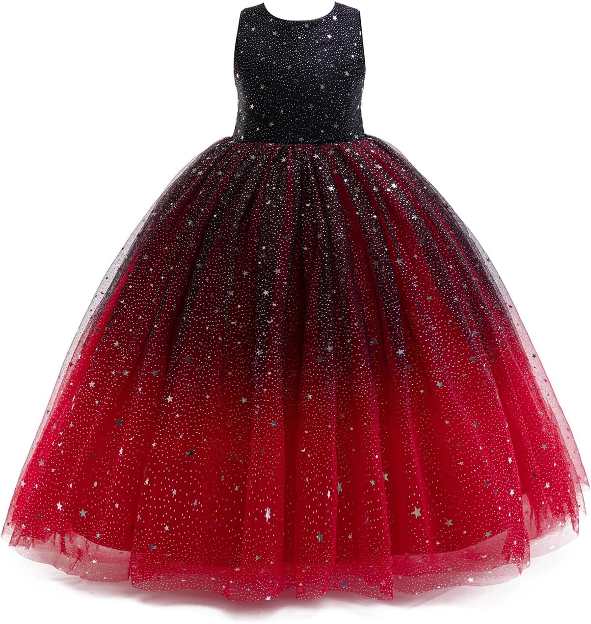 Flower Girls Tulle Dress Bridesmaid Sparkle Wedding Pageant Dresses Princess Birthday Party Black & Red 4-5T