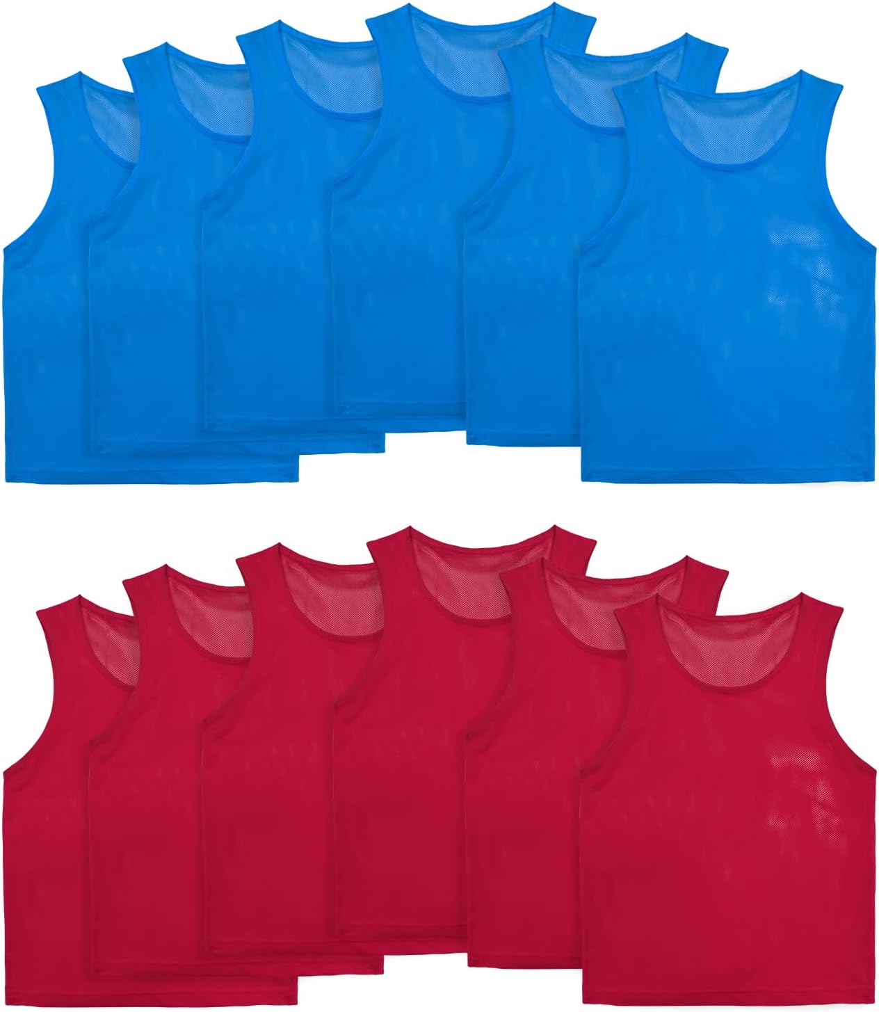 VOGRYE Pinnies Set of 12/24 Scrimmage Vests, Team Practice Sports for Child Youth/Adult, Lightweight Basketball Jersey 6-red + 6-blue Child/6-10 Years