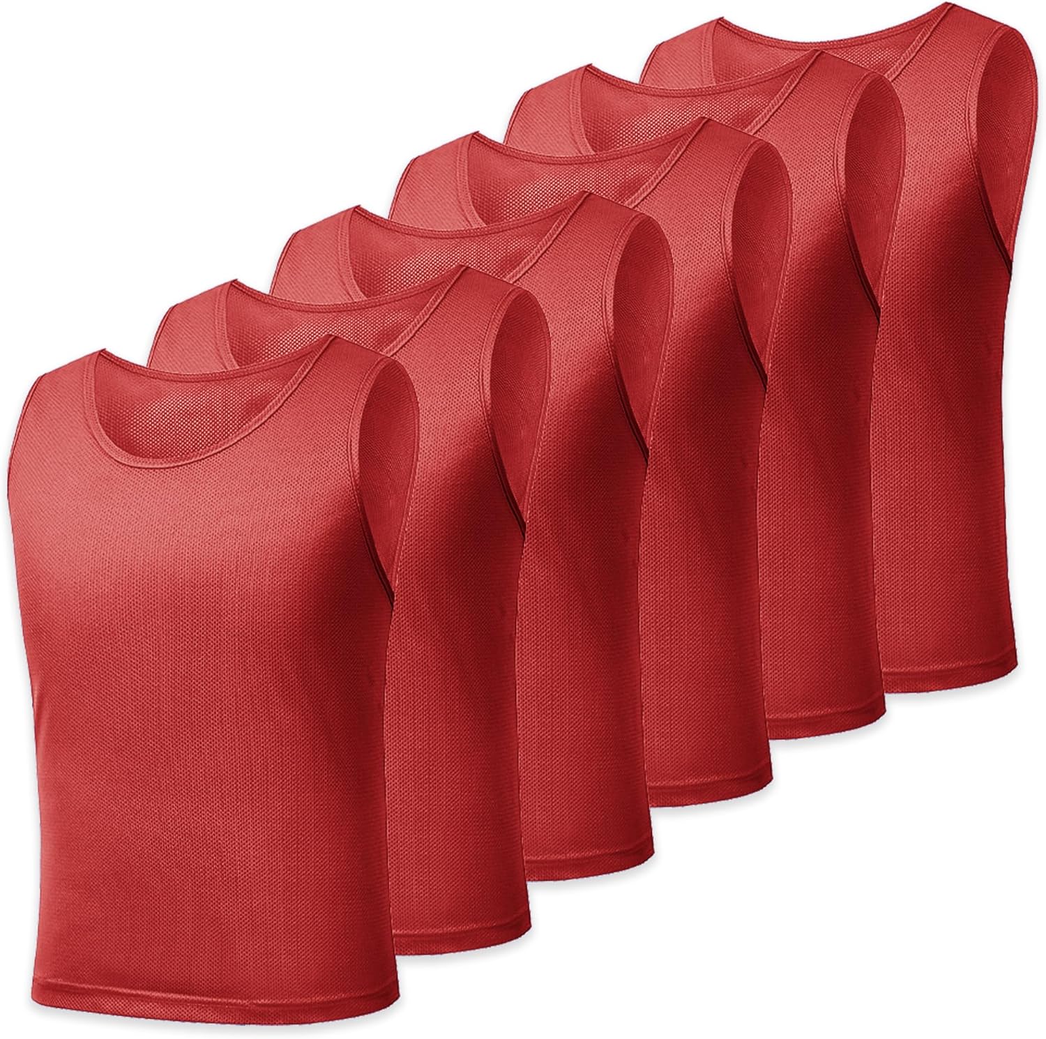 6 Pack Pinnies for Adult/Youth/Kids, Sports Pennies for Soccer Basketball Football Team, Scrimmage Practice Jerseys Red M(For Kids)