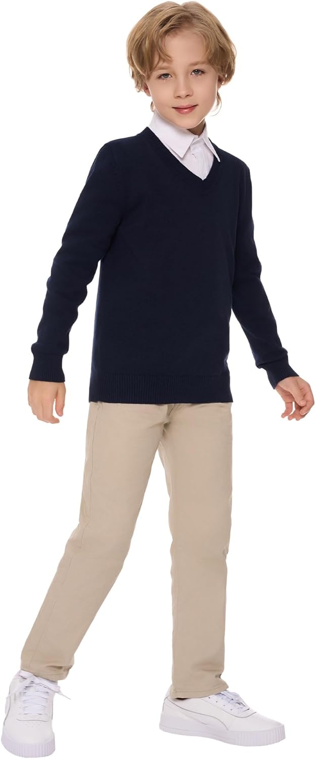 SMINLING Pinker Boys Sweater Pullover School Uniform V-Neck Soft Cotton Clothing 6-7 Years Navy