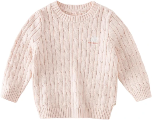 DAVE&BELLA Toddler Baby Girl Boy Cable Knit Sweater, Crewneck Long Sleeve Unisex Pullover Sweatshirt Spring Fall Outfits Tops A-pink 2-3T