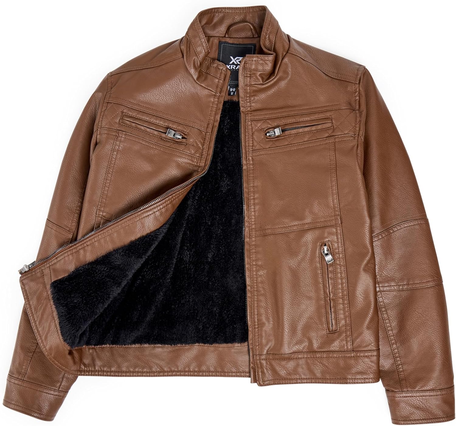 Teen Faux Leather Jacket for Fall & Winter (S - XL), Kids Outerwear Coat, Motorcycle PU Leather Jacket for Boys Medium Tan