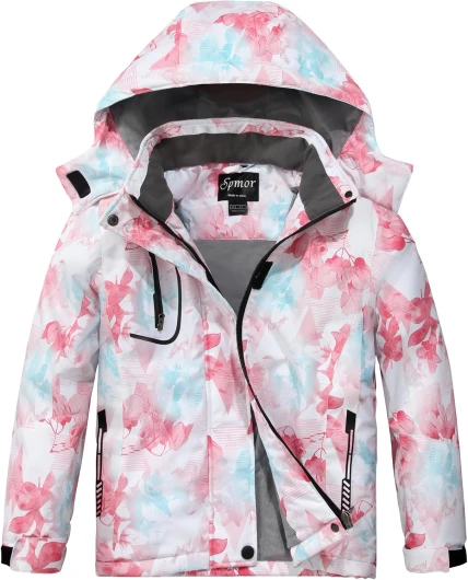Girls' Waterproof Ski Jacket Warm Coat Windproof Winter Snowboarding Jacket 14-16 Pink Flower