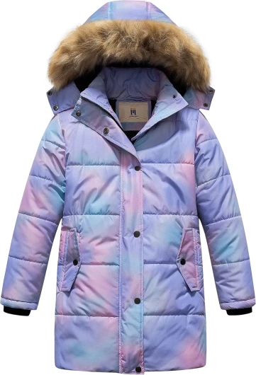 Girl's Winter Fleece Lined Long Parka Puffer Coat Thicken Ski Jacket With Fur Trim Hood 14-16 Years Pink(ombre)