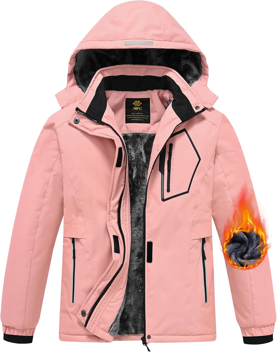 Girls Ski Jacket Waterproof Fleece Lined Snowboard Jacket Warm Winter Snow Coats with Removable Hood Large Pink
