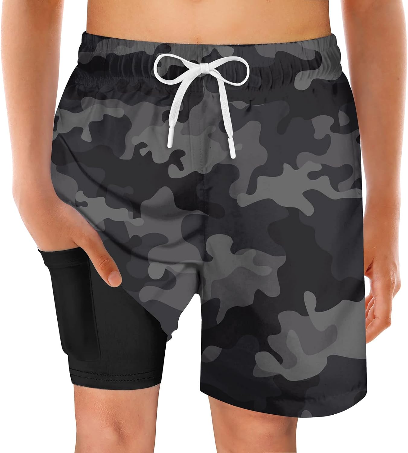 Boys Swim Trunks for 5-16 Years Compression Liner Swimsuit Shorts Swimwear Boxer Bathing Suit 10-12 Years Camouflage