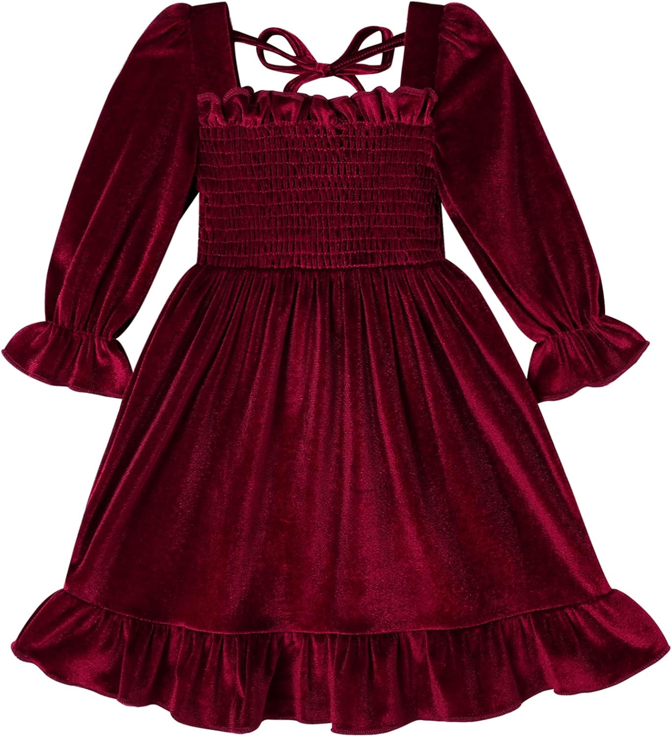 Toddler Girls Fall Dress Winter Clothes Long Sleeve Velvet Dresses Princess Party Outfits 10-11 Years Deep Red Dress