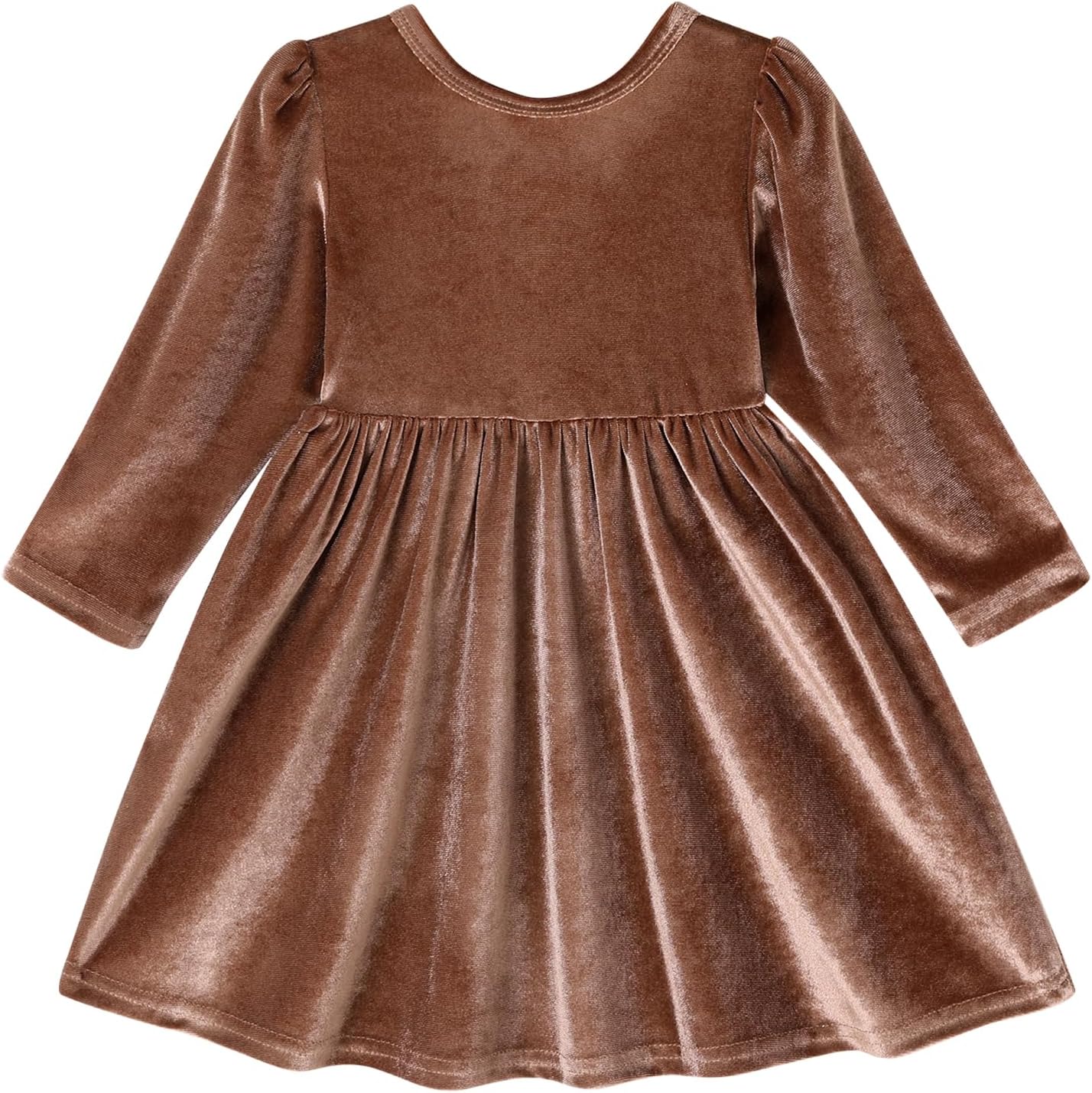 Toddler Fall Dress Girl Winter Clothes Long Sleeve Velvet Dresses Princess Party Outfits Brown 4-5T