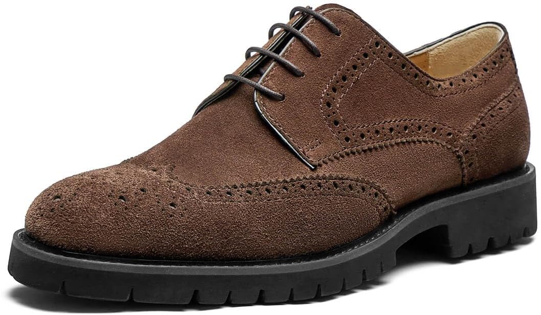 Men's Dress Shoes Wingtip Genuine Cowhide Leather Oxfords with Brogue Derby Shoes for Wedding, Business, Fomal Occasions 11 Brown Wingtip Suede