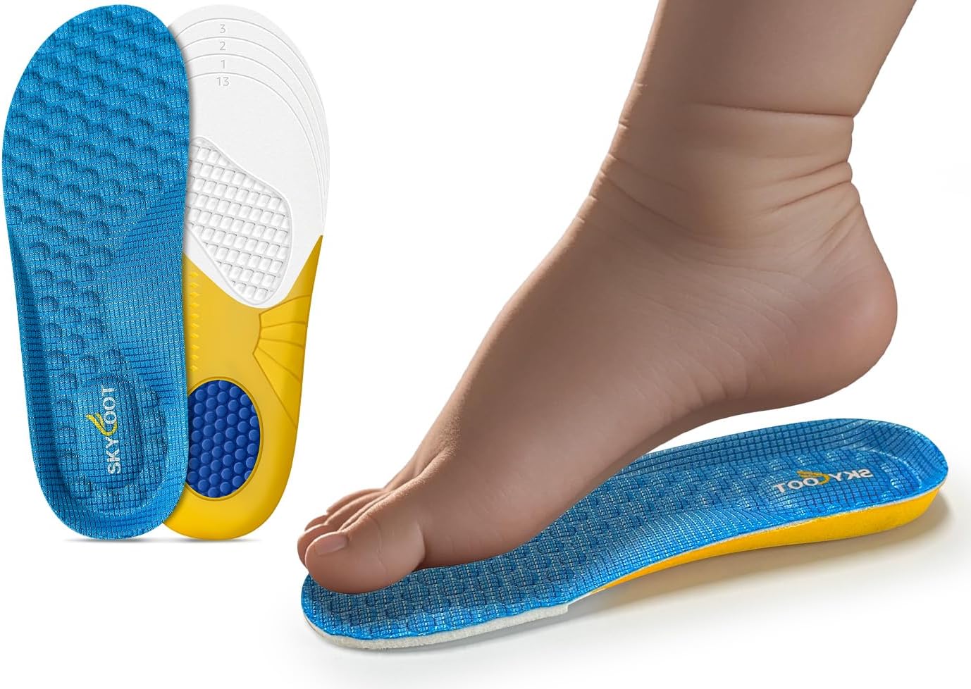 Shoe Insoles for Kids Worn Down Inserts Replacement, Comfy, Breathable, Cut to Fit Sturdy Shoe Soles for Child Sneakers (Blue - 1 Pair, Little Kids: 13-3) Blue - 1 Pair Little Kids: 13-3