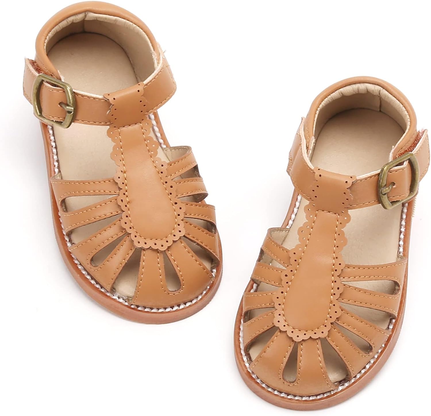 Felix & Flora Toddler Girls Sandals Soft Rubber Princess Flat Shoes Summer Flower Girl Shoes 8 Toddler Bc262-brown