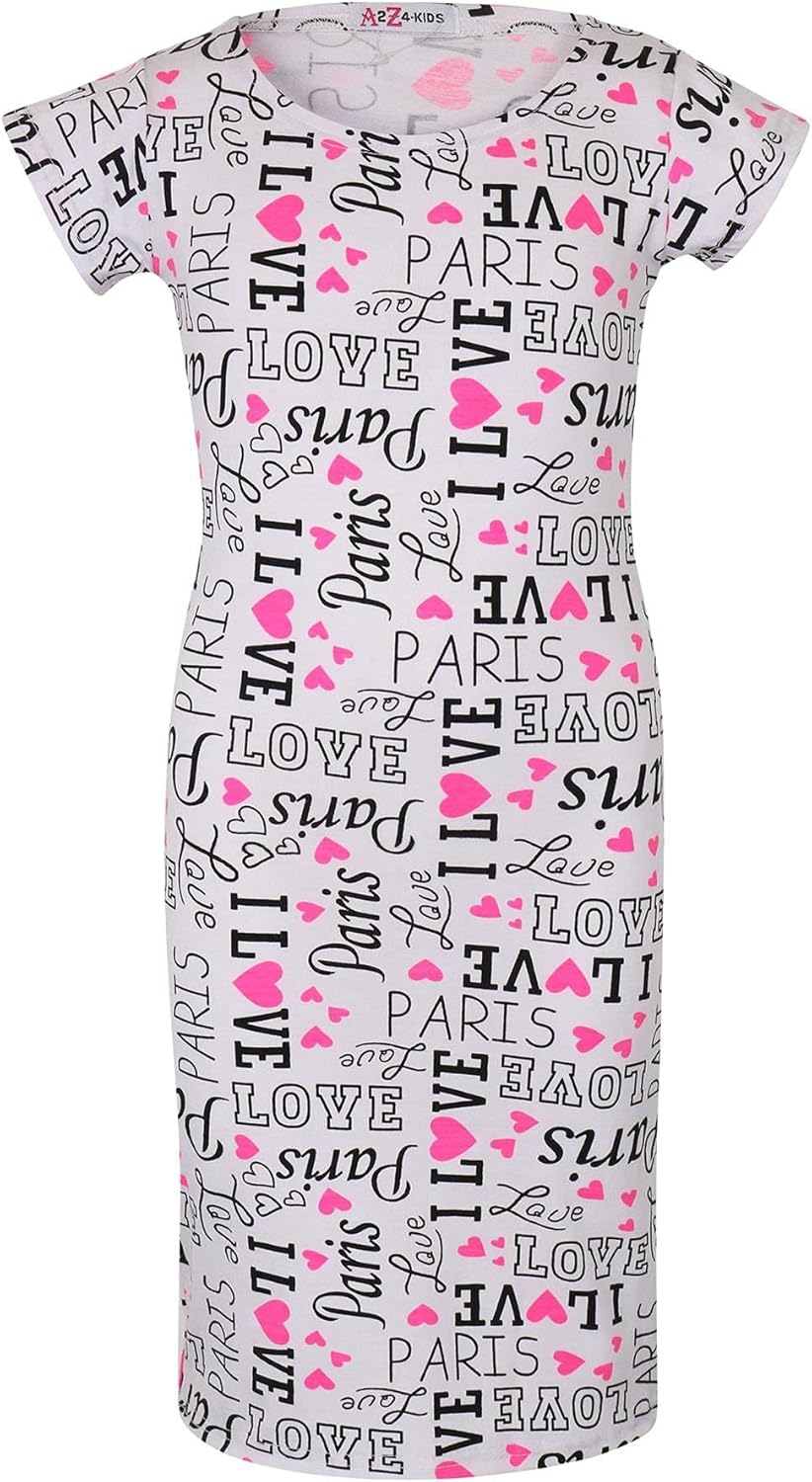 Kids Girls Midi Dress I Love Paris Print Fashion Summer Party Outfit Dresses 9-10 Years Midi Dress