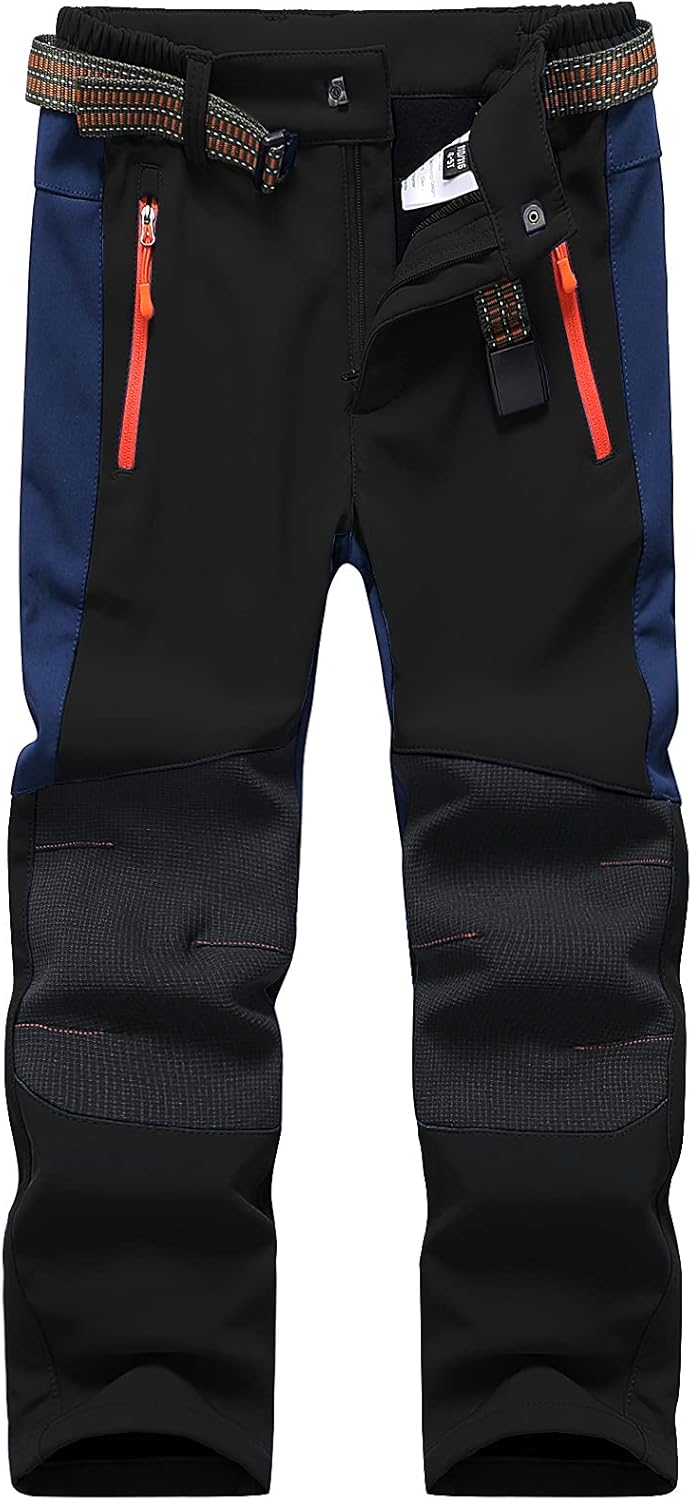 Kids Snow Ski Pants Hiking Boys Girls Outdoor Waterproof Windproof Fleece Warm Snowboard Pants 14Y-16Y Darkblack