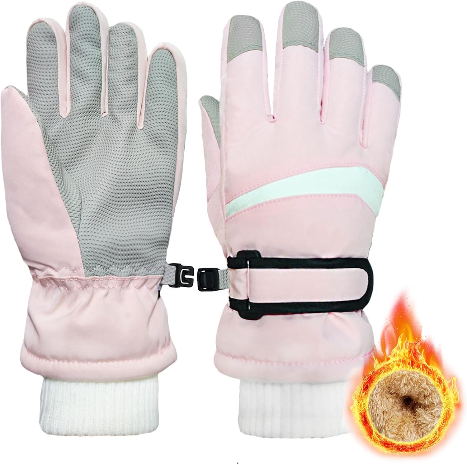 Kids Winter Snow Ski Gloves for Boys Girls Children Snowboard Waterproof Thermal Fleece Gloves for Cold Weather S (4-6 years old) Pink