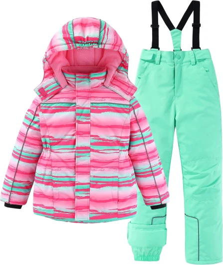 Girls Thicken Warm Hooded Striped Ski Snowsuit Jacket & Pants 10-12 Mint Green