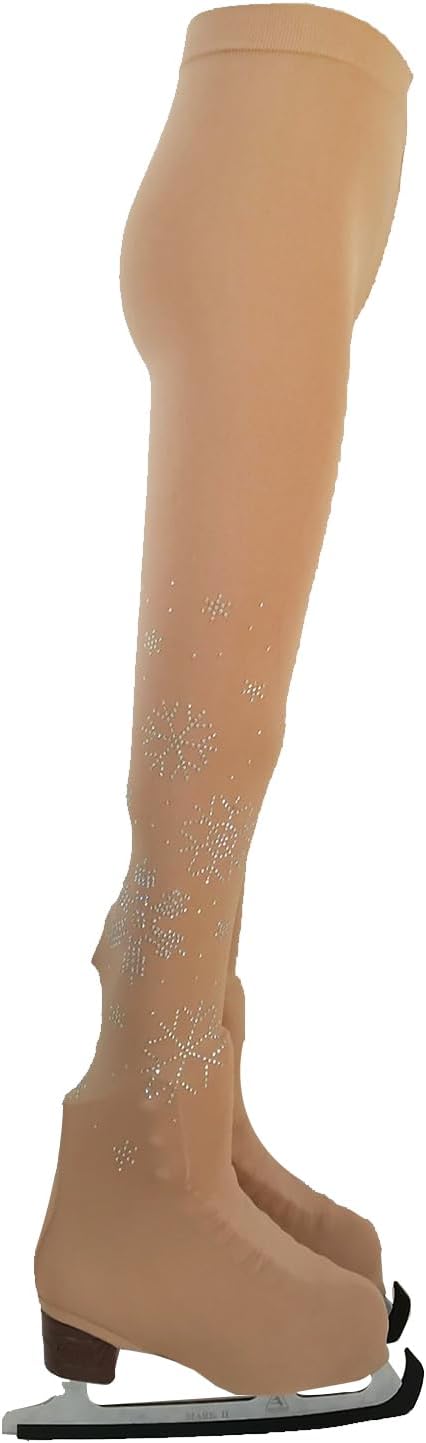 Girl's Ice Skating Training Tight Leggings with Sparkling Rhinestone Decorative Pantyhose Large-X-Large Snowflake