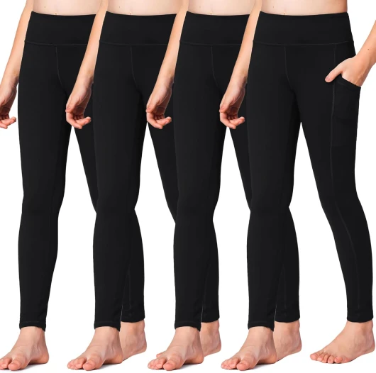 Girls' Athletic Leggings Kids Dance Running Yoga Pants Workout Active Dance Tights with Pockets 7-8 Years 4-pack-black (2 Side Pocket)