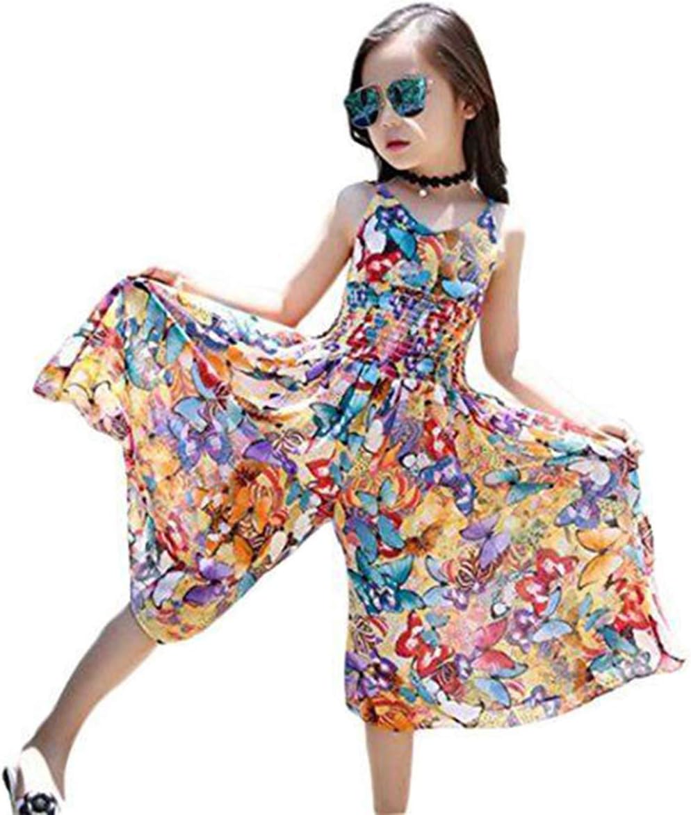 Toddler Girl Dresses Bohemian Style Kid Girl Chiffon Beach Skirt Floral Dress Jumpsuit Girl Summer Hawaii Clothes Yellow 6 Years