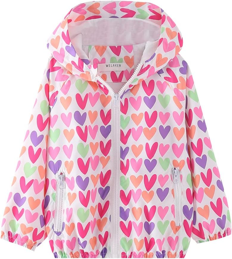 Lightweight Jacket for Girls Kids & Toddler II Girls' Print Water-Resistant Jacket 6-7 Years B-heart
