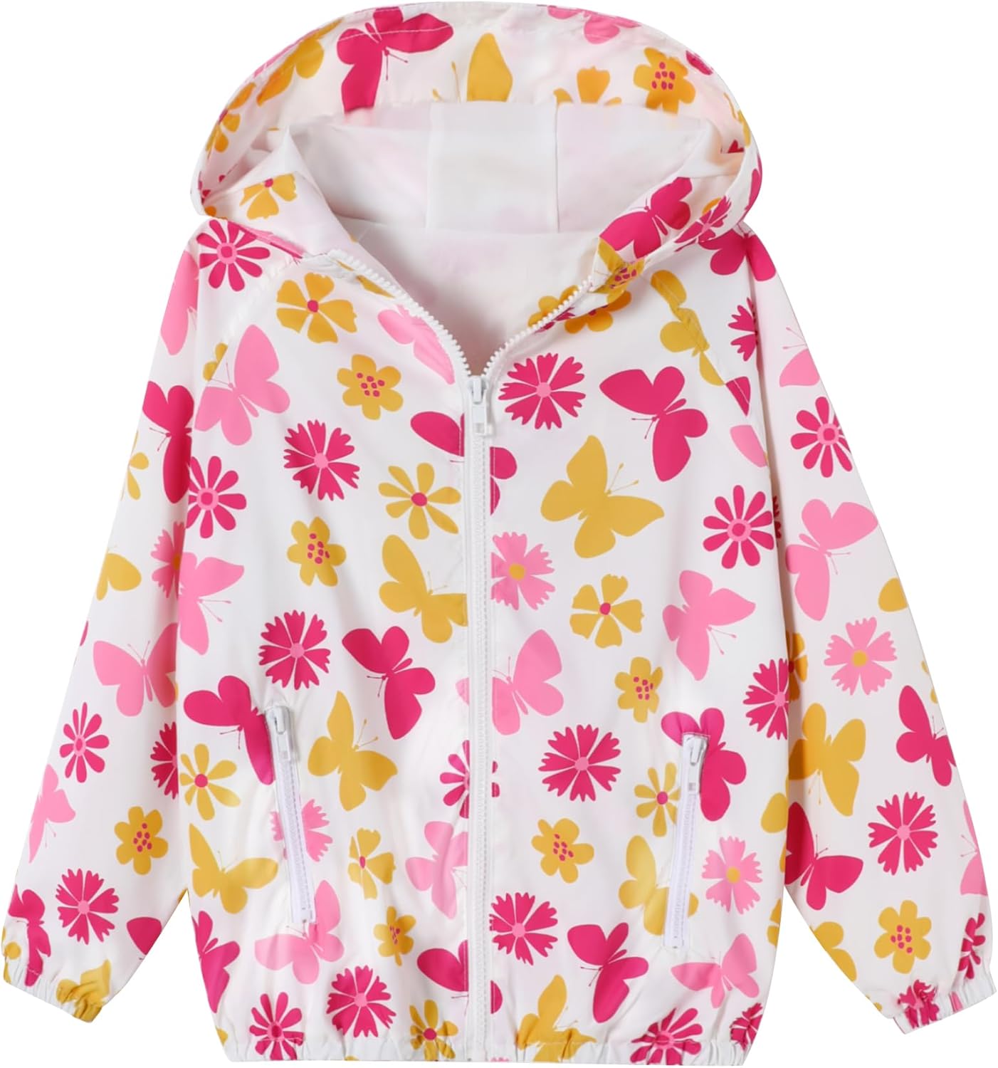 Toddler Girls Jacket Lightweight Hooded Windbreaker Kids Water-Resistant Light Rain Jacket Print Outwear 4-10Y 7-8 Years Floral