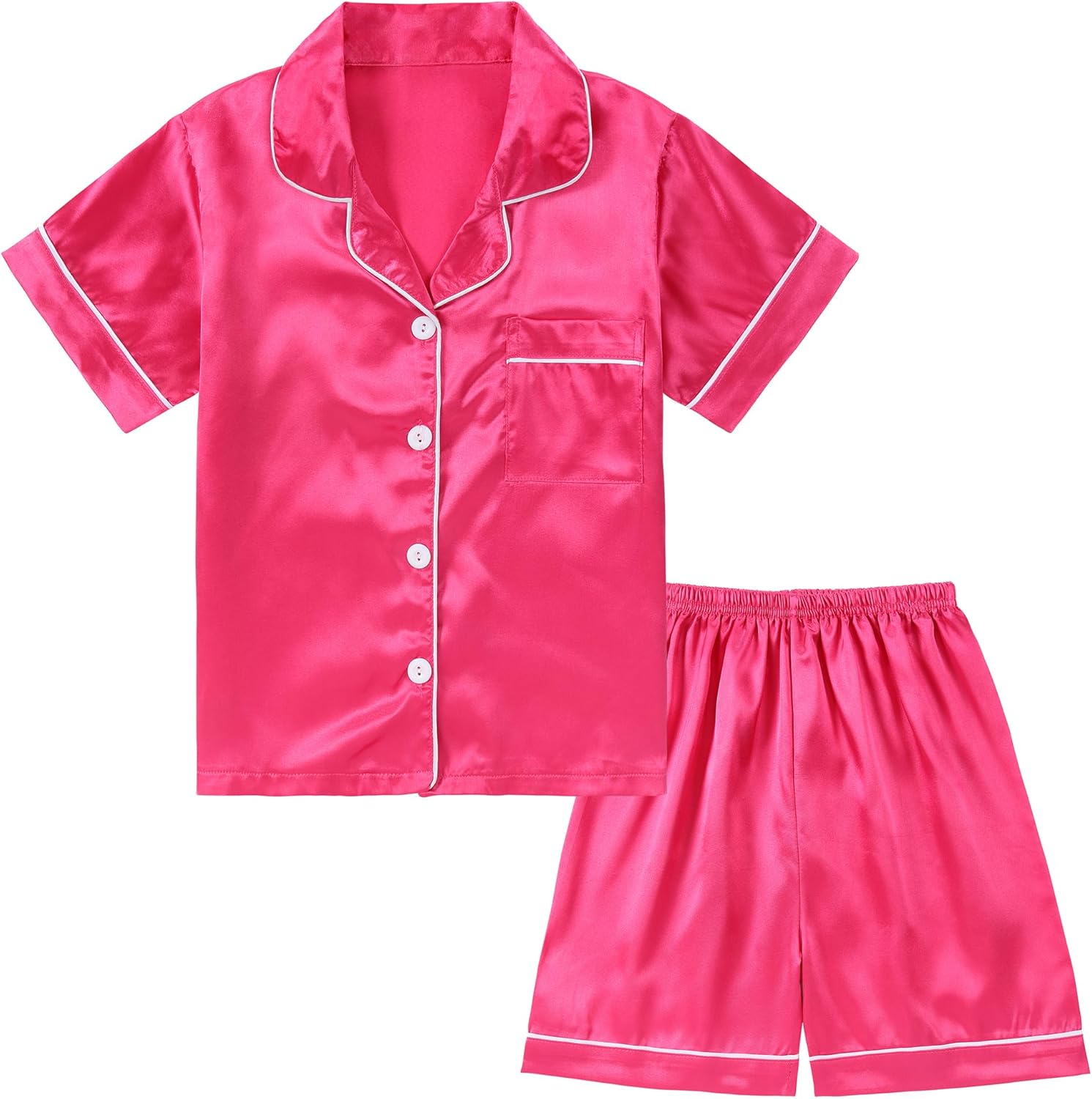 Girls Pajamas Satin Pajama Set Silk Pjs Short Sleeve Sleepwear Short Sleeve Shorts Set 10-11 Years Hot Pink