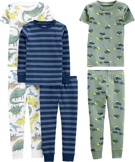 Simple Joys by Carter's Boys' 6-Piece Snug Fit Cotton Pajama Set 7 Blue/Green/Dinosaur