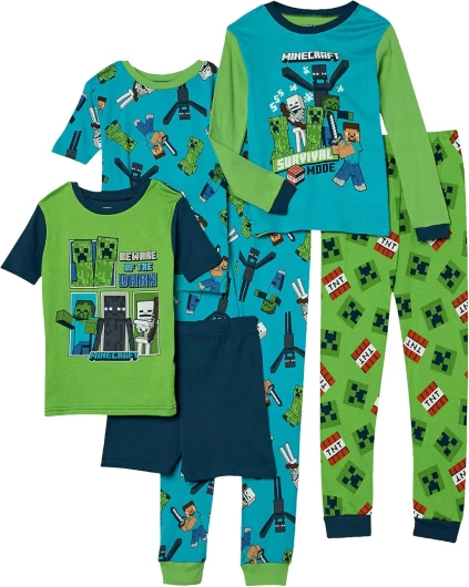 Minecraft Boys' 6-Piece Snug-fit Cotton Pajama Set, Soft & Cute for Kids 8 Blue