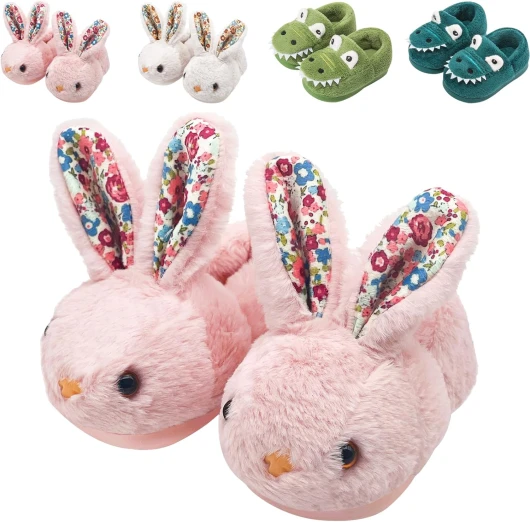 Kids Toddler Slippers Boys Girls Dinosaur Bunny House Shoes Non Slip Warm Soft Winter Fuzzy Indoor Slipper 12.5-13 Little Kid Bunny Pink