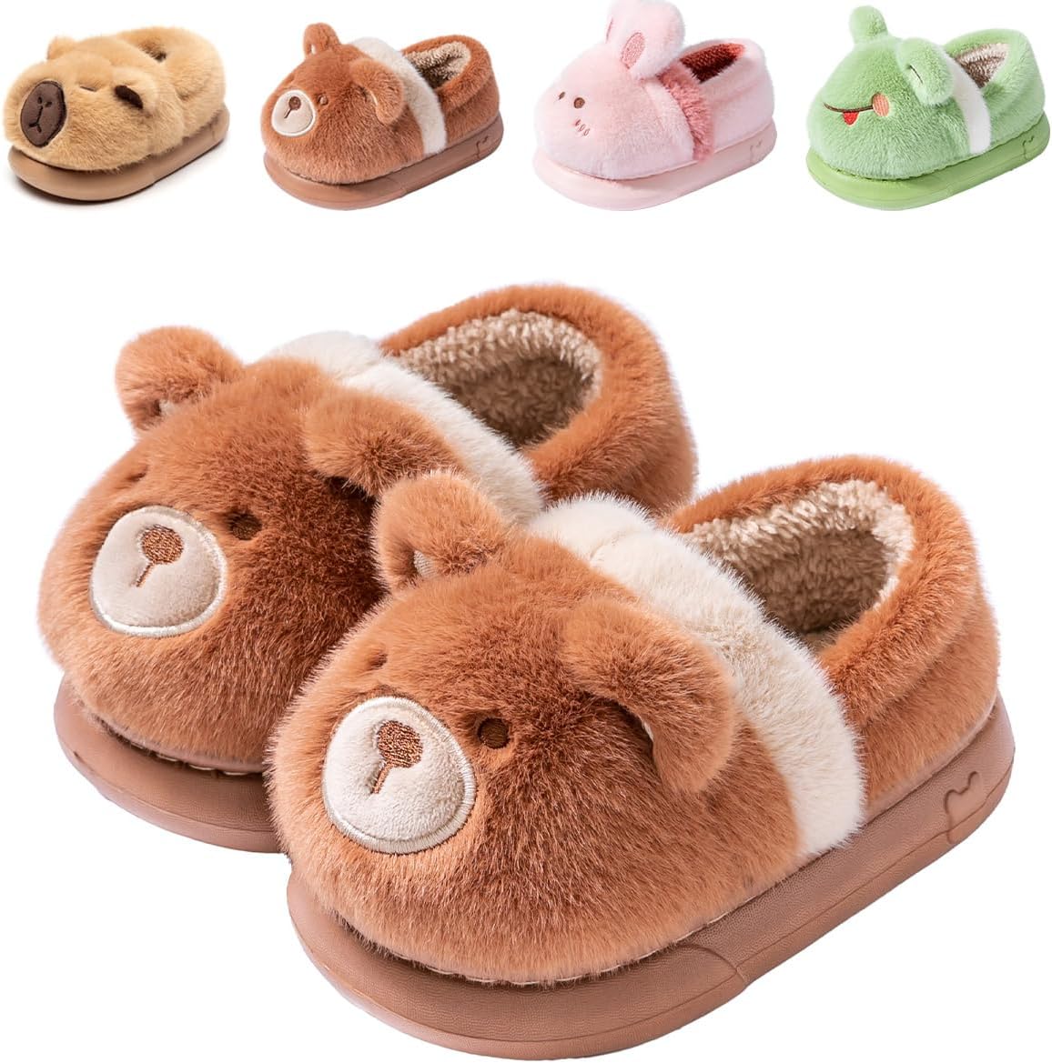 Toddler Kids Slippers Girls Boys House Shoes Winter Slippers Plush Warm Soft with Cute Cartoon Design Indoor Shoes 8-8.5 Toddler Brown