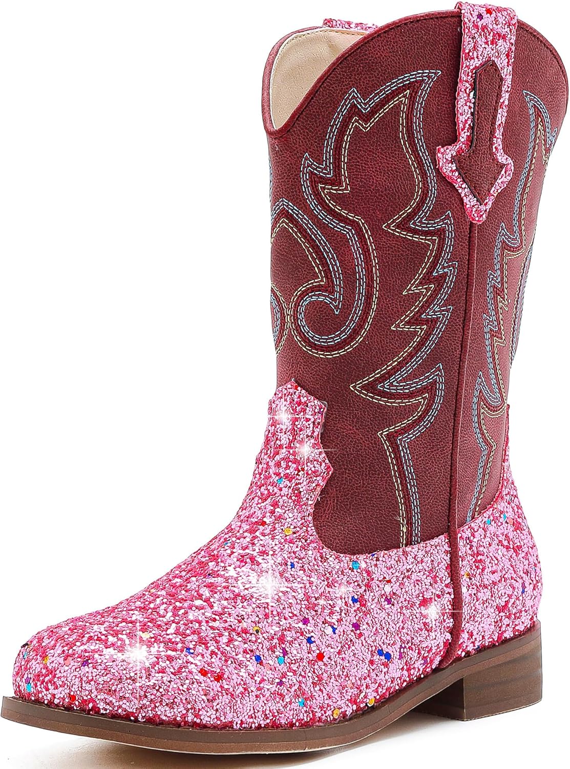 Girls Cowgirl Boots Unisex-Child Mid Calf Glitter Toddler Cowboy Boot Little Big Kids Western Riding Shoes 10 Toddler Sequins Pink