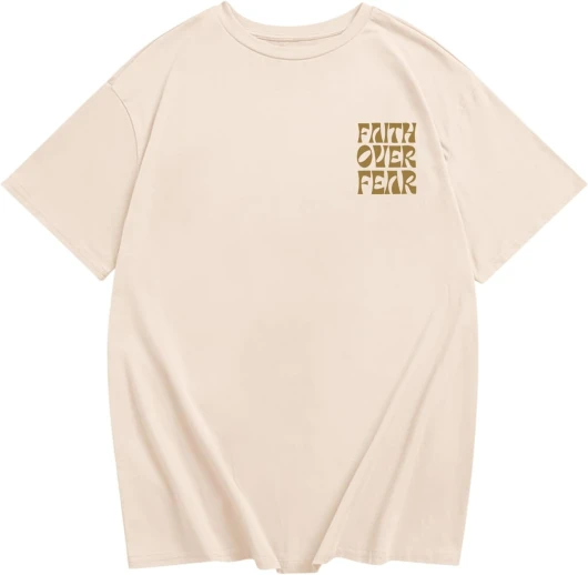 Boys Faith Over Fear Shirt Christian Jesus T Shirts for Kids Religious Inspirational Bible Verse Graphic Tees Tops Apricot 9-10 Years