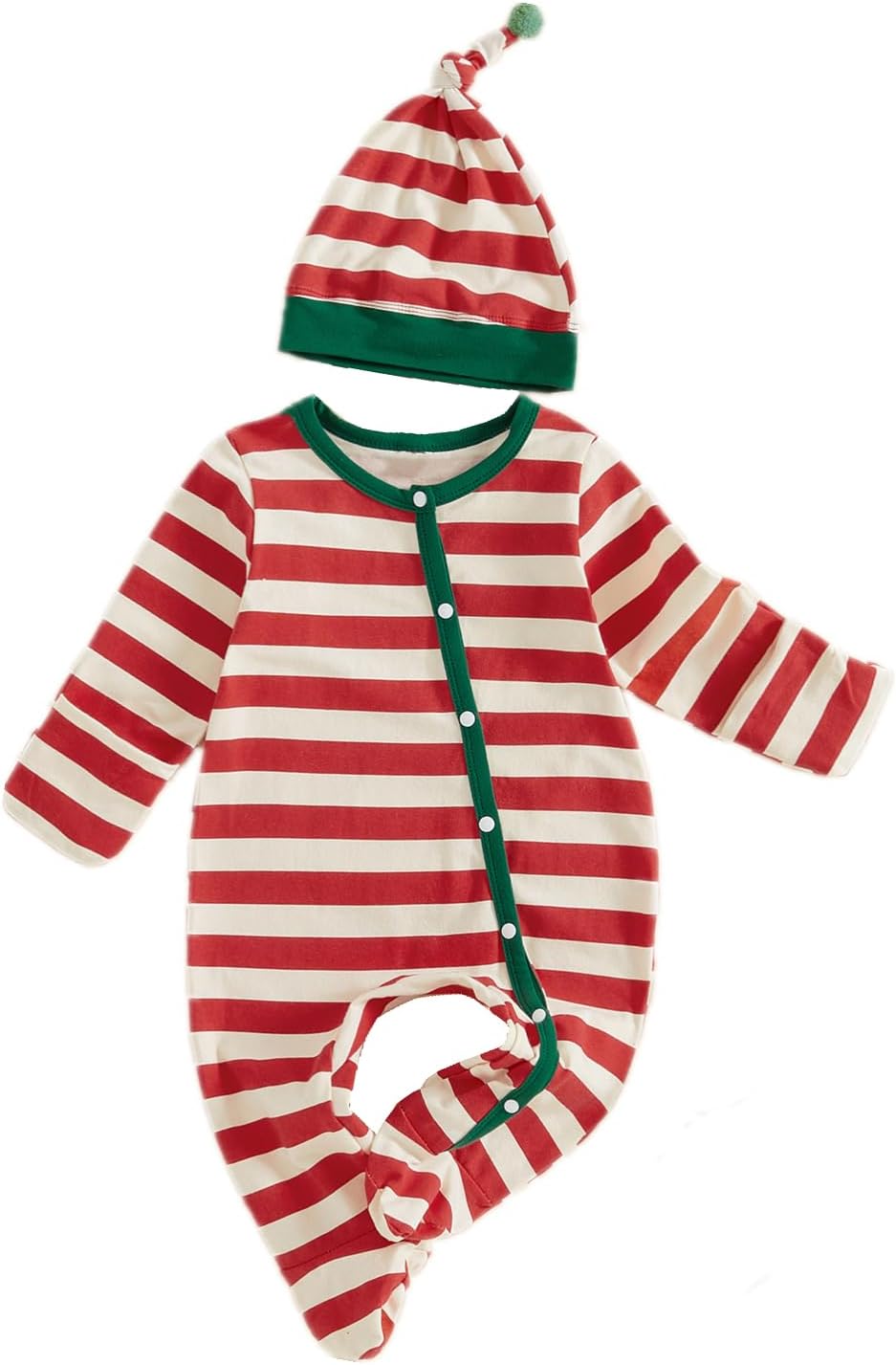 My First Christmas Outfits Baby Girl Boy Striped Footie Jumpsuit Button Up Romper Onepiece Newborn Coming Home Outfit Striped Red 12-18 Months