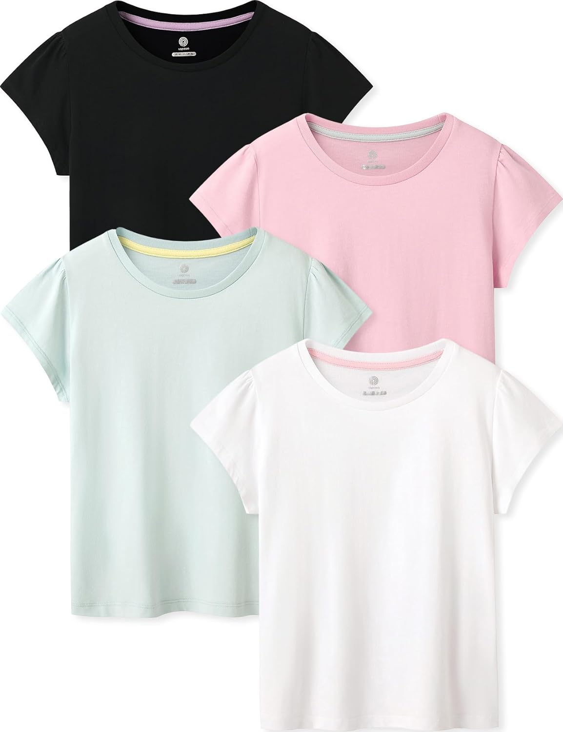 Kids T-Shirts Short Sleeve (4 Pack) 100% Cotton Plain Top Tees Boy & Girl Unisex Toddler Children Tie Dye Summer K01 11-12 Years White, Black, Aqua, Baby Pink