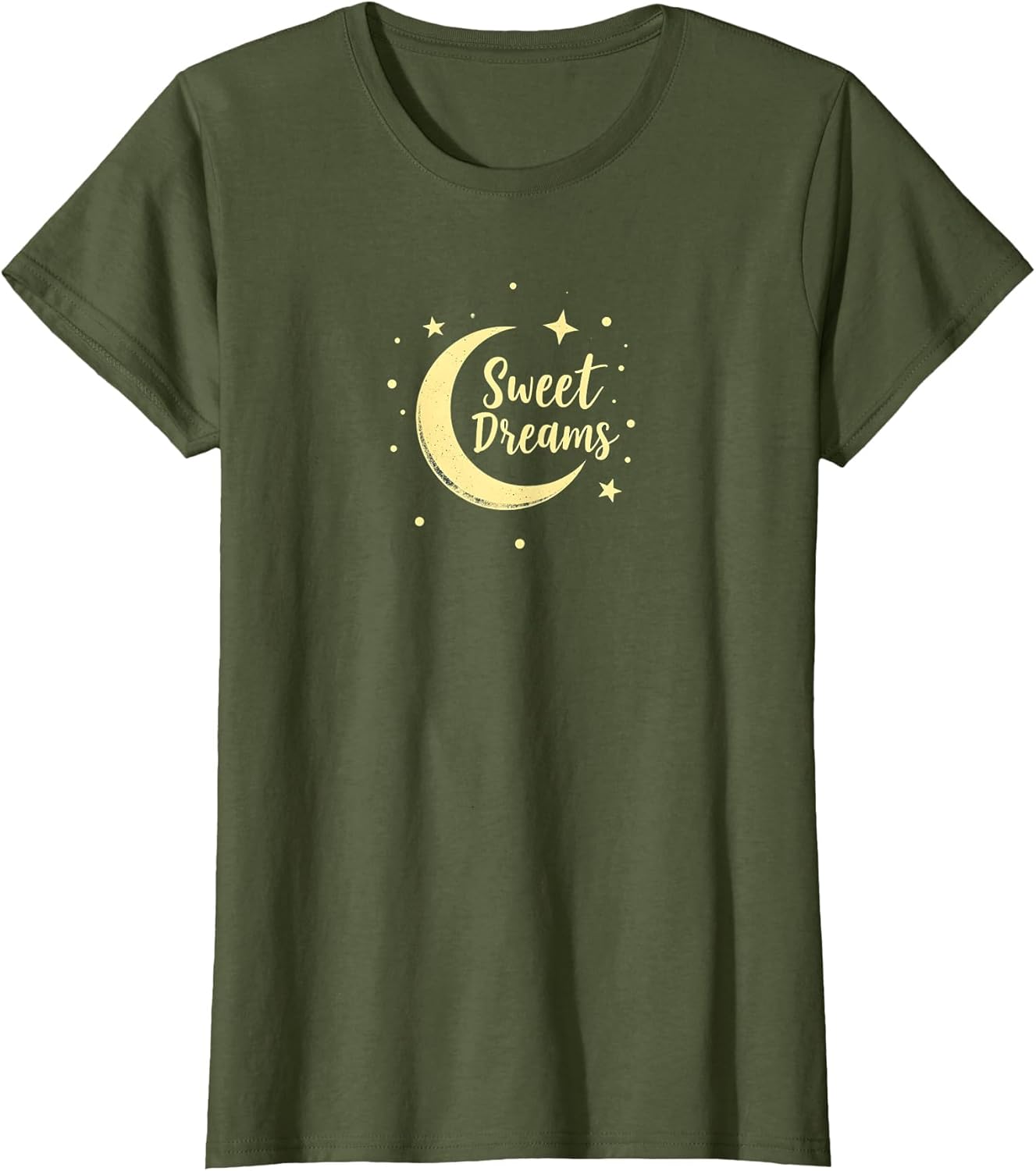 Sweet Dreams Moon Stars T-Shirt Women Olive Green X-Large