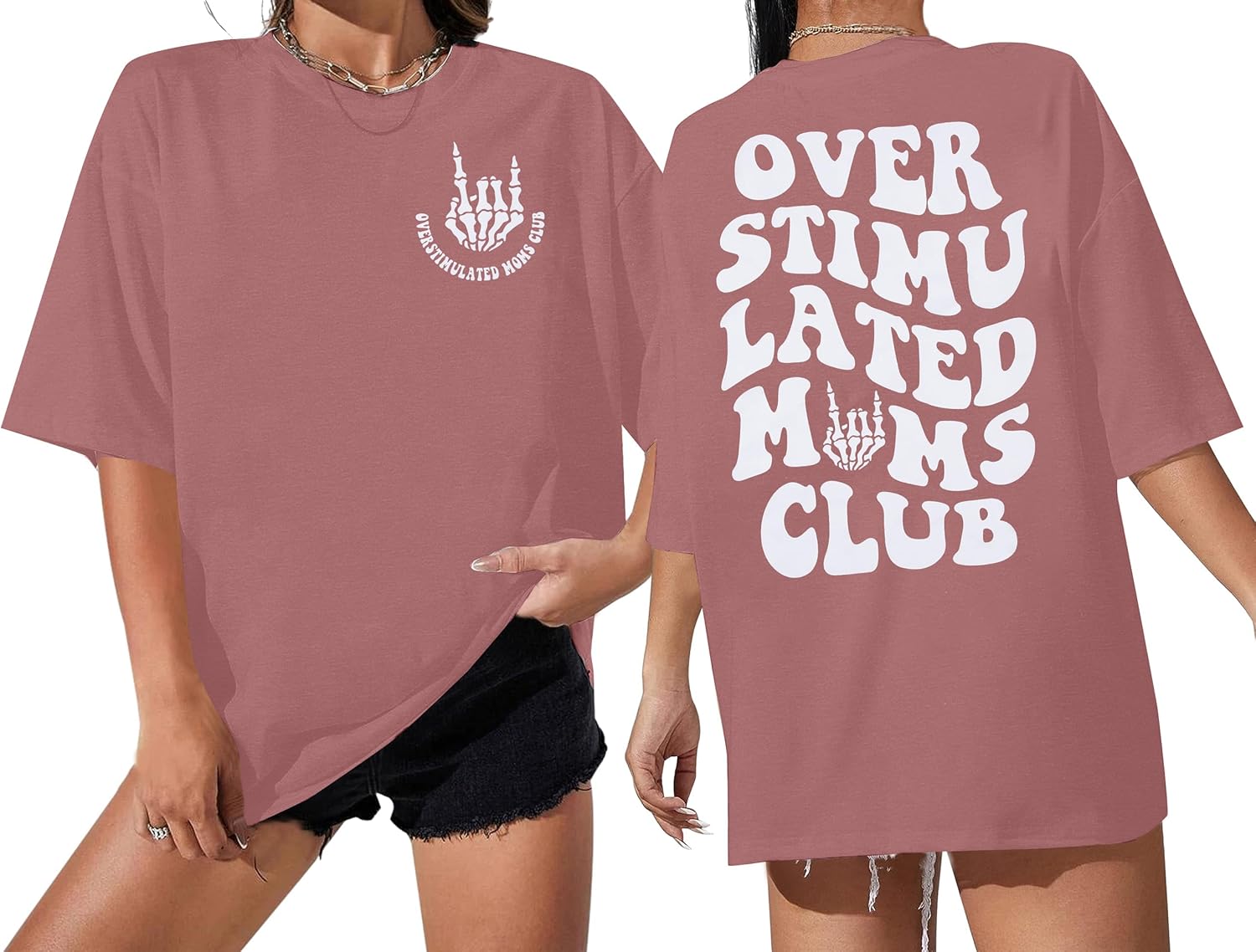 Overstimulated Moms Club Shirt Oversized Mama Shirts Funny Mom Life Graphic Tees Casual Short Sleeve Trendy Tops Large Pk2