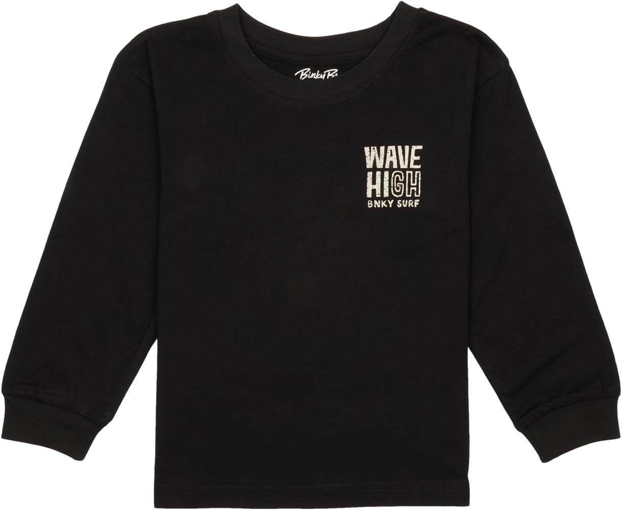 Graphic Tees - 100% Cotton Long Sleeve T-Shirts with Front & Back Designs - Comfortable Casual Youth Tops 4-5T Wave High - Black