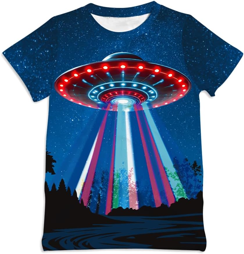 Graphic Tees for Boys Girls Kids 7-14Y, Summer Short Sleeve T Shirt Cool 3D Print 11-12 Years Funny Galaxy Neon